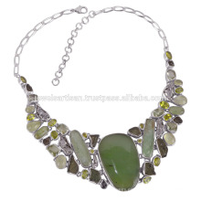 Meteorito Moldavite Prehniten Collar de plata esterlina Collar de piedra verde